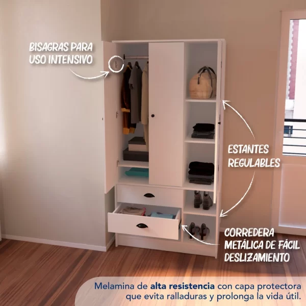 PLACARD LIBE DE 3 PUERTAS BLANCO - Imagen 2