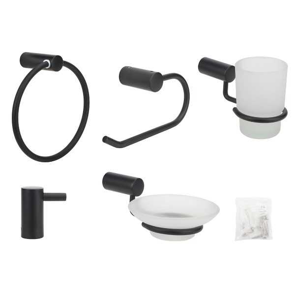 SET 5 PIEZAS ACCESORIOS NEGRO P/ BAÑO GLOA – LINEA SAUCO