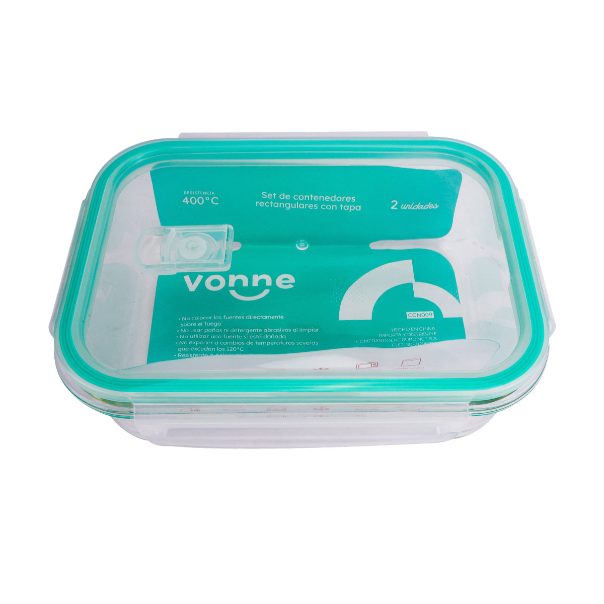 SET X2 TUPPER DE VIDRIO APTO HORNO 1L Y 2.3L
